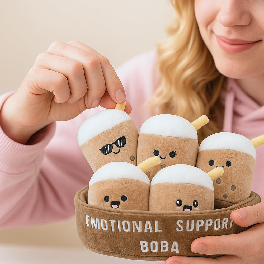 ZENLIV Boba Plush avocado character posing as a playful desk buddy for comforting moments.