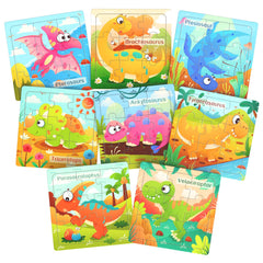 Zeoddler wooden dinosaur puzzle set, eight-piece pack, enhances fine motor skills.