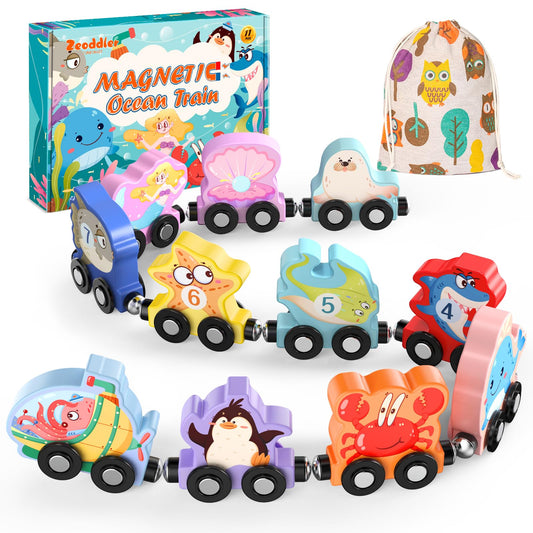 Zeoddler magnetic sea animals train engine with easy connections for hands-on learning