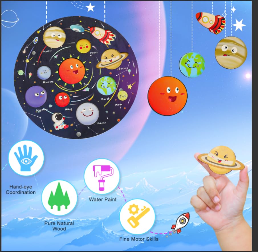 Zeoddler Upgrated Solar System Puzzle earth and moon highlights orbit concepts through touch