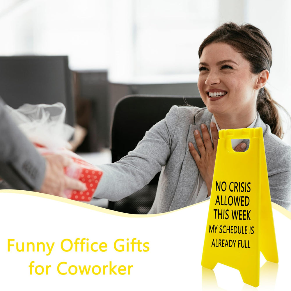 Zeptrix yellow desk sign collection stands out as a cute office accent.