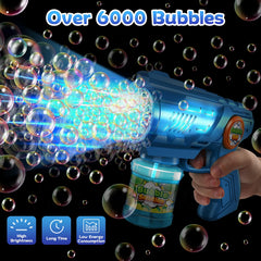 Zerhunt bubble gun with LED lights at dusk enhances bubble visuals