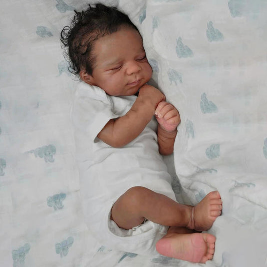 Zero Pam Black Reborn Doll 18in face close-up shows lifelike skin for realistic play.