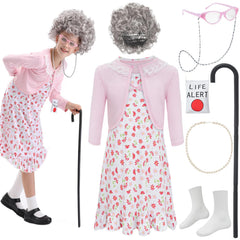 ZeroShop 100th Day old lady costume dress with wig, ideal for school celebrations.
