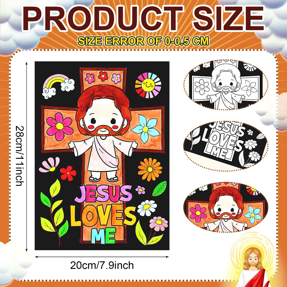 Zhanmai color-your-own posters with crosses and doves for arts and storytelling.