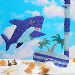 Zhanmai shark pinata side view for bold ocean themed decor.