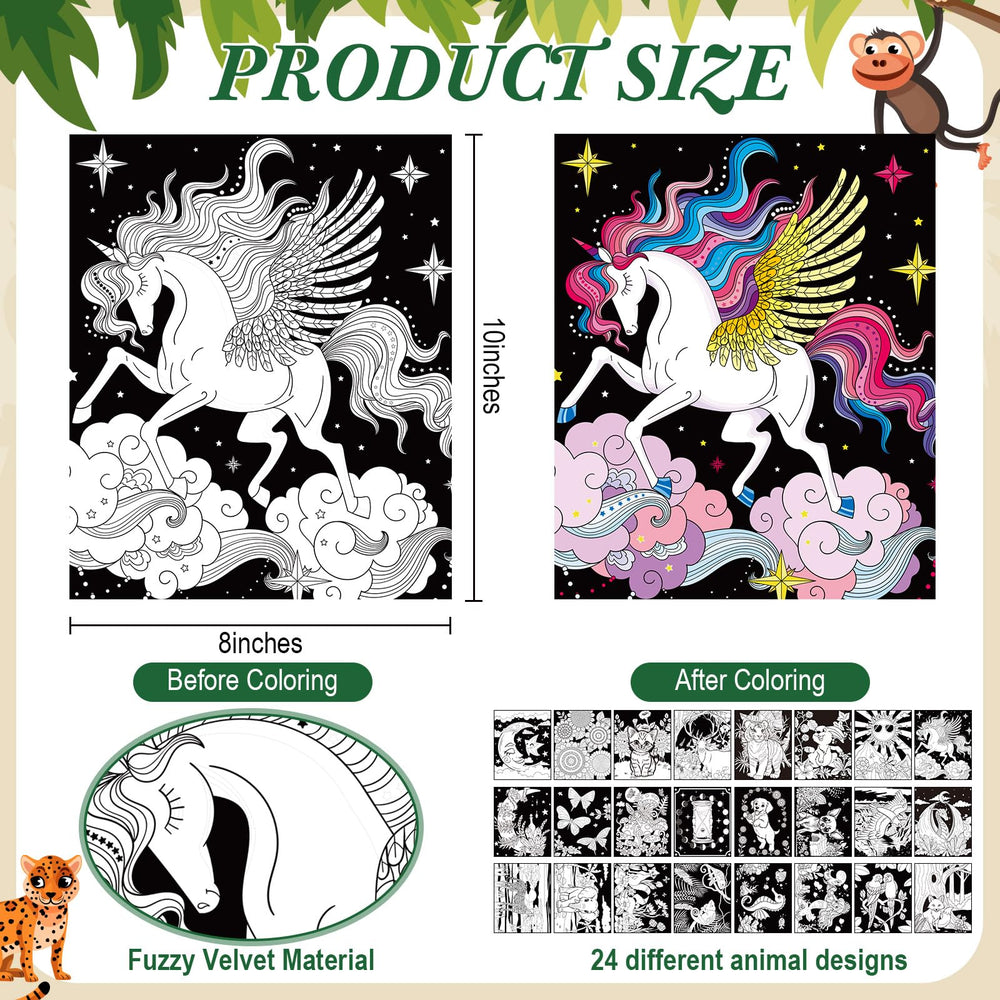 Zhanmai velvet coloring posters featuring foxes, tigers, and rabbits for color recognition.