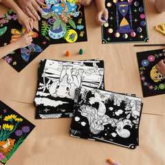 Zhanmai velvet coloring posters with moons, flowers, and fairies for calming art sessions.