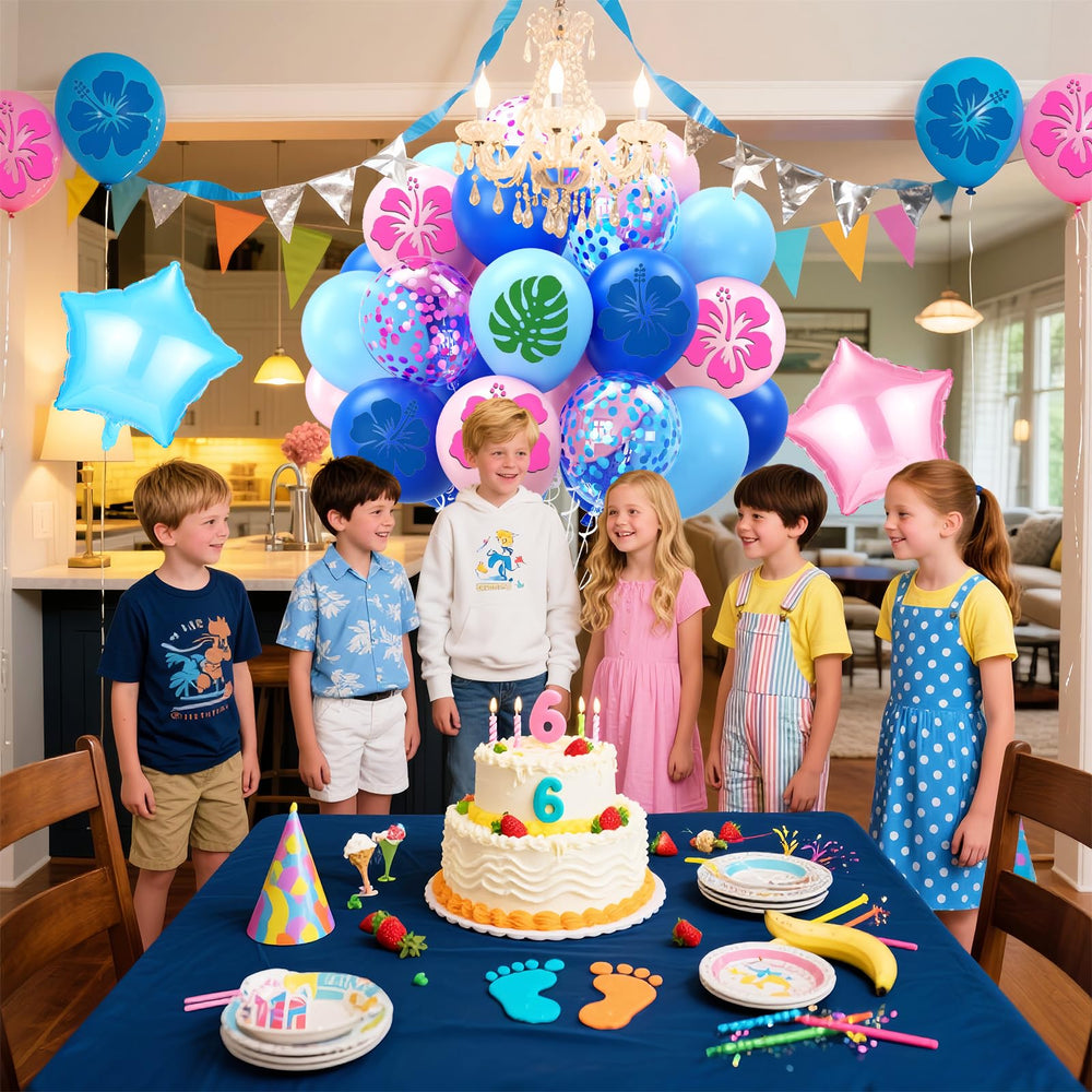 Zheiuyjie confetti balloons in blue and pink add festive shimmer.