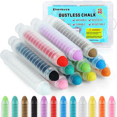 Zhenbuco Dustless Chalk 12-color set for vibrant, mess-free outdoor art.