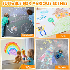 Zhenbuco sidewalk art with kids using dustless chalk for vibrant outdoor drawings.