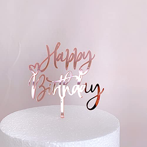 ZHENGYE Rose Gold Acrylic Happy Birthday Cake Topper for cakes and cupcakes, adds festive shine.
