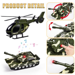ZHFUYS toy military vehicle with sounds and lights for engaging play.
