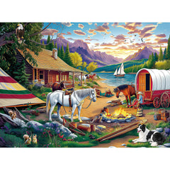 ZHISEOYI 500-piece puzzle lakeside cabin at sunset for family night