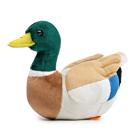 ZHONGXIN MADE mallard duck plush front view, soft and lifelike cuddle toy.