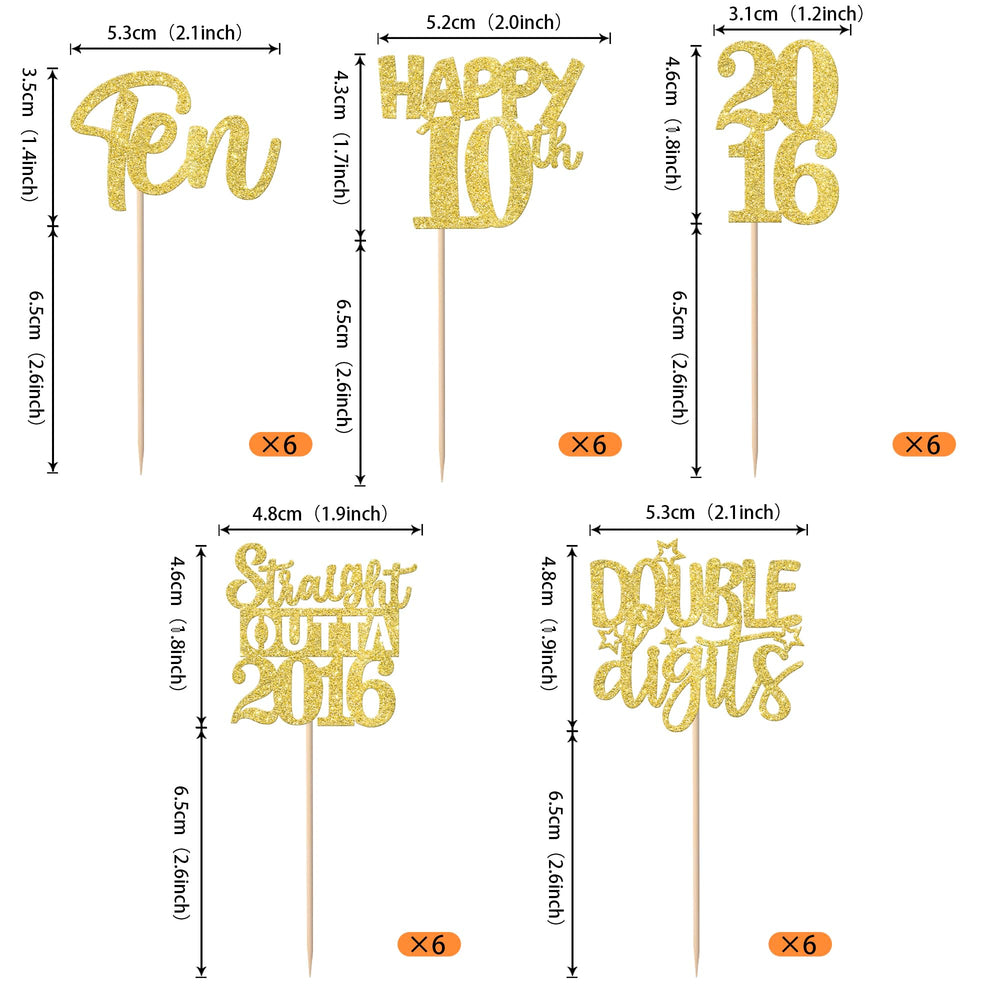 ZHUOWEISM 10th birthday cupcake picks highlight the theme with shimmering gold accents.