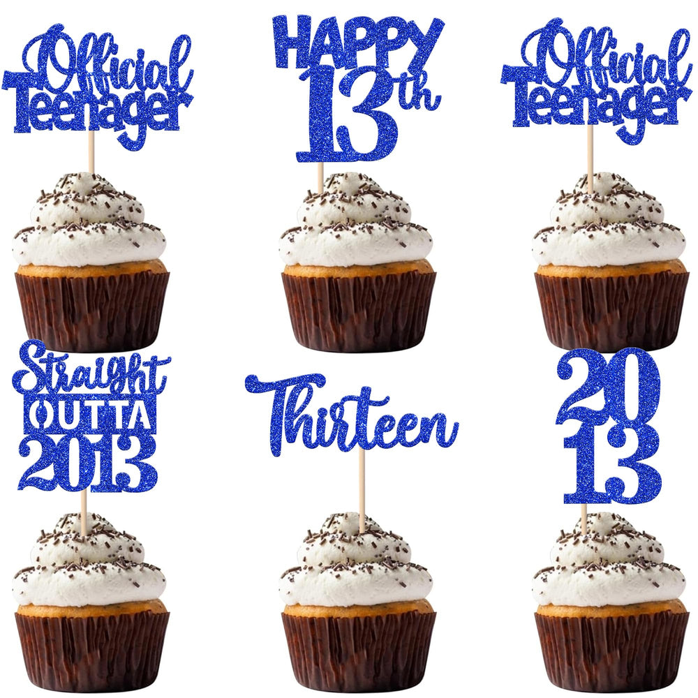 ZHUOWEISM 13th birthday cupcake toppers with glitter designs for festive cupcakes.
