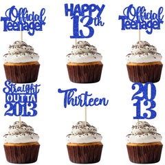 ZHUOWEISM 13th birthday cupcake toppers with glitter designs for festive cupcakes.