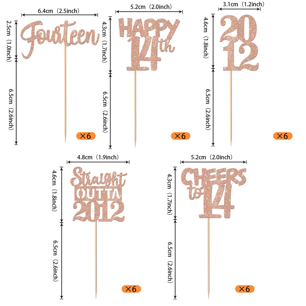 ZHUOWEISM 14th birthday cupcake topper rose gold glitter enhances party vibe