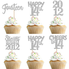 ZHUOWEISM 14th birthday glitter cupcake topper for festive desserts.