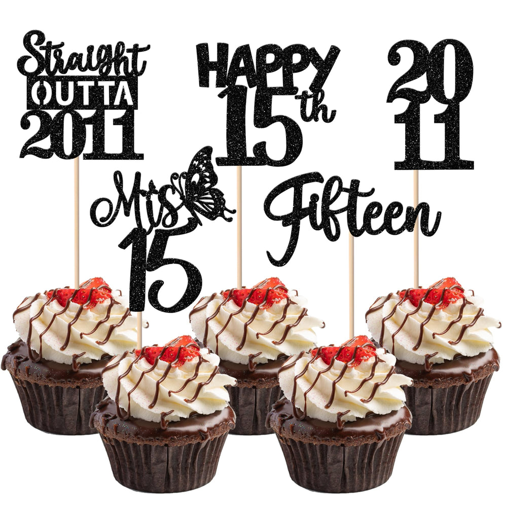 ZHUOWEISM 15th birthday cupcake topper glitter enhances dessert presentation