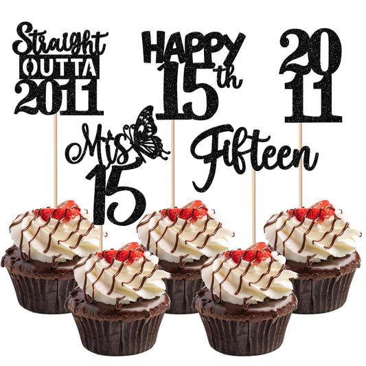 ZHUOWEISM 15th birthday cupcake topper glitter enhances dessert presentation