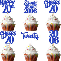 ZHUOWEISM 20th birthday cupcake toppers in blue glitter for festive desserts.
