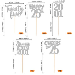 ZHUOWEISM 25th birthday glitter toppers enhance cake decor with silver shimmer