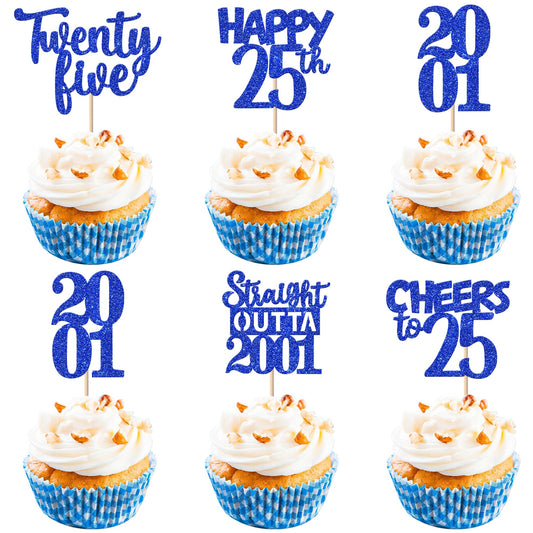ZHUOWEISM 25th birthday cupcake toppers glitter for festive desserts.