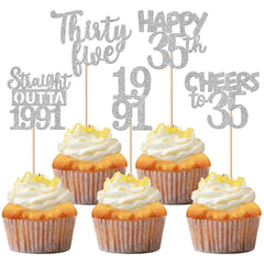 ZHUOWEISM 30pcs 35th birthday toppers glitter design add sparkle to cupcakes