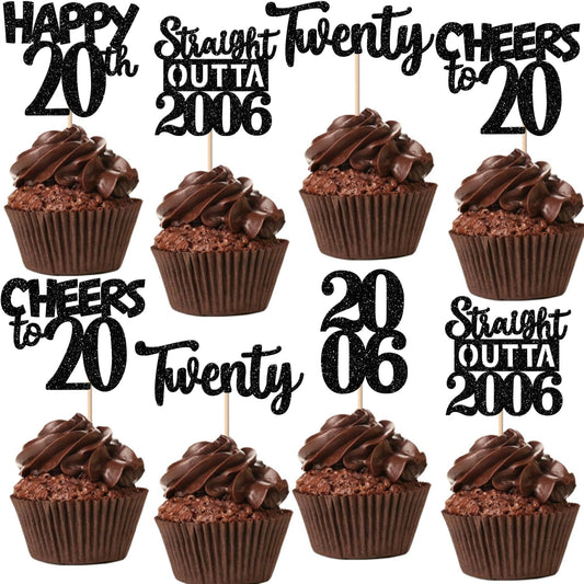 ZHUOWEISM 30pcs glitter toppers for straight outta 2006 cupcakes boost party flair.