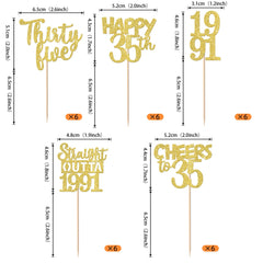 ZHUOWEISM 35th birthday cupcake topper set with gold glitter for party decoration