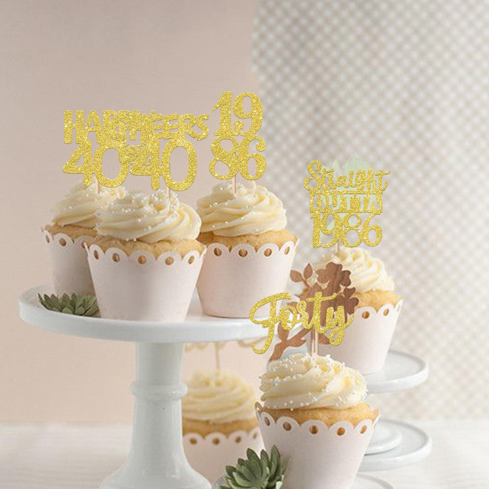 ZHUOWEISM 40th birthday cupcake topper in gold glitter ready to decorate