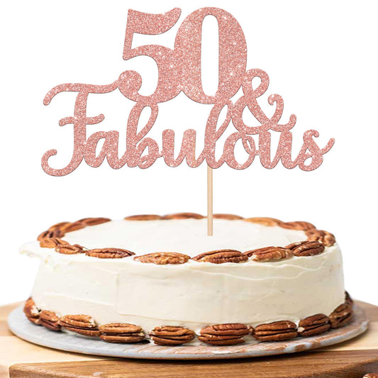 ZHUOWEISM cake topper rose gold glitter ideal for 50th birthday celebrations.