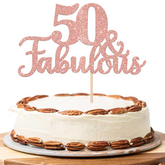 ZHUOWEISM cake topper rose gold glitter ideal for 50th birthday celebrations.
