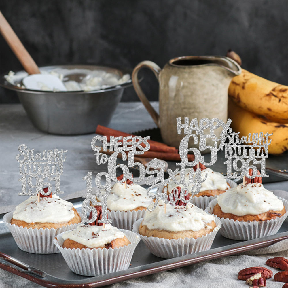 ZHUOWEISM cheers to 65 cupcake topper glitter silver boosts celebration vibe