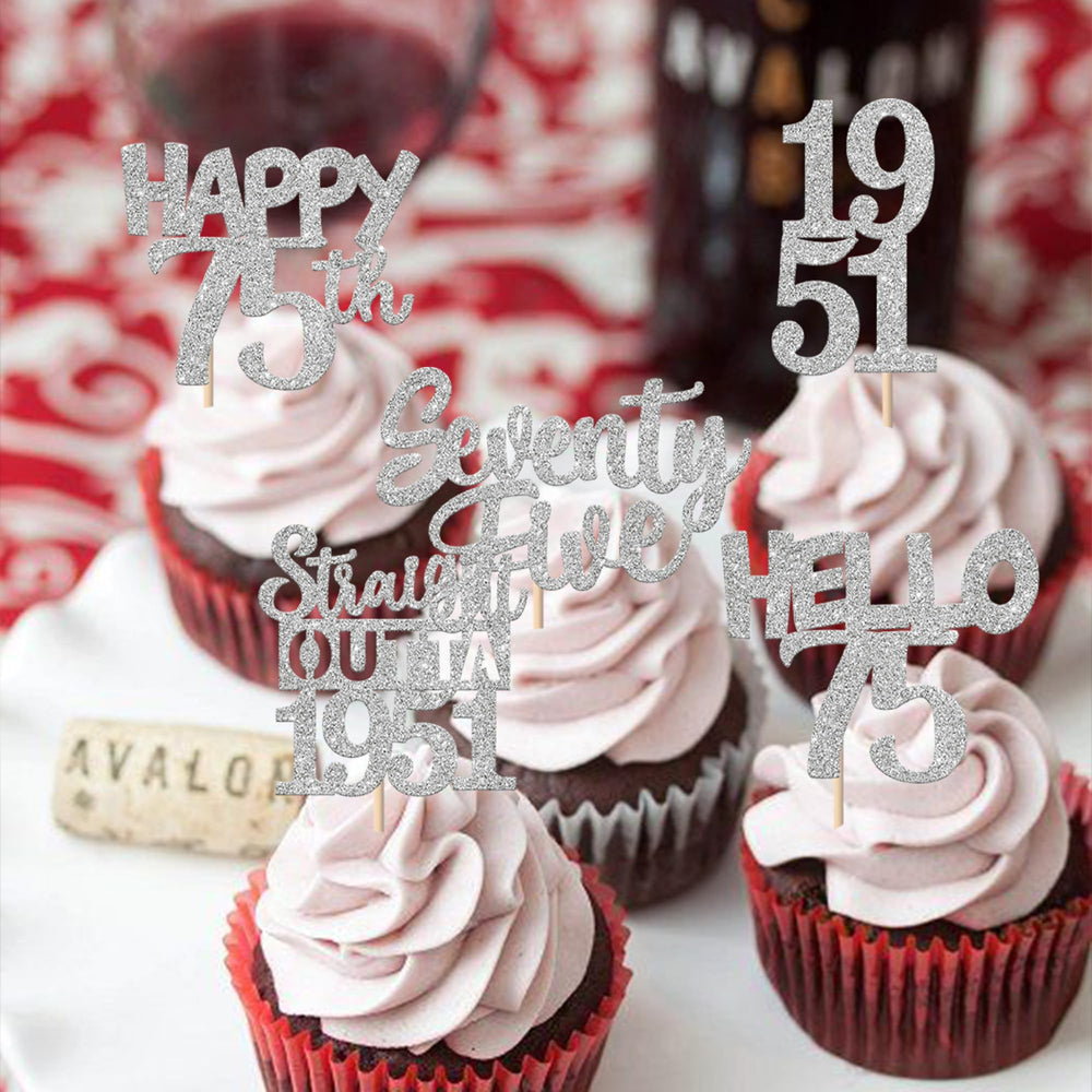 ZHUOWEISM 75th birthday cupcake decor glitter design 1 adds sparkle