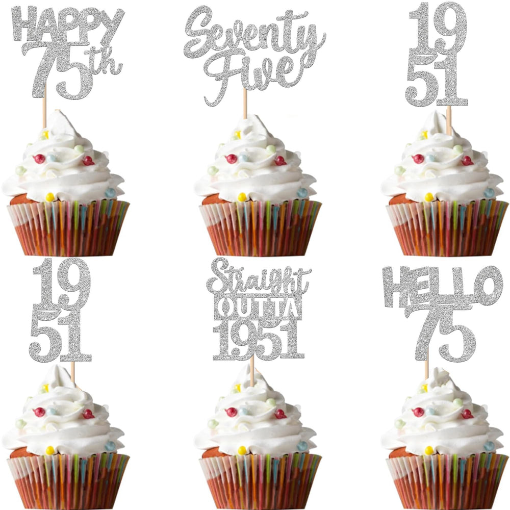 ZHUOWEISM 75th birthday toppers glitter straight outta 1951 for festive cupcakes