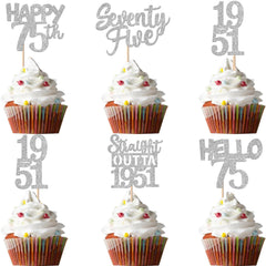 ZHUOWEISM 75th birthday toppers glitter straight outta 1951 for festive cupcakes
