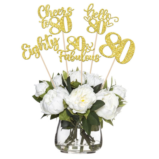 ZHUOWEISM Hello 80 Fabulous centerpiece sticks brighten tables for a festive 80th birthday.
