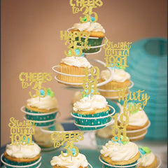 ZHUOWEISM gold glitter cupcake picks for anniversary party decor