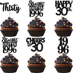 ZHUOWEISM black glitter 30th birthday cupcake topper for festive party cakes.
