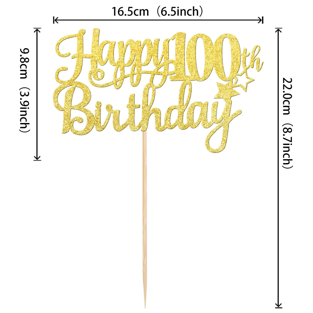 ZHUOWEISM Cheers to 100 Years cake topper with gold glitter fits desserts for standout look.