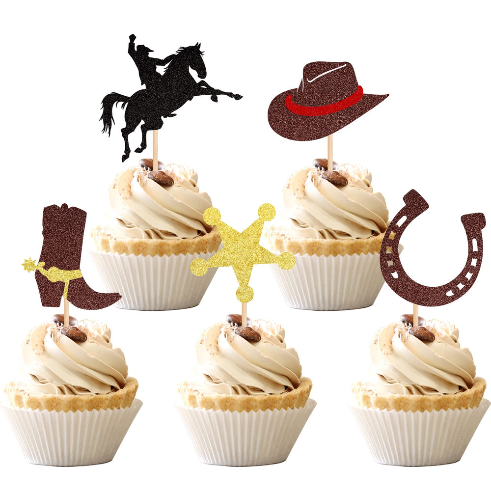 ZHUOWEISM glitter horse shoe cupcake topper adds sparkle to western party cupcakes.