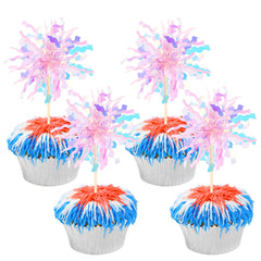ZHUOWEISM pink foil firework cupcake topper adds eye-catching sparkle to cupcakes.