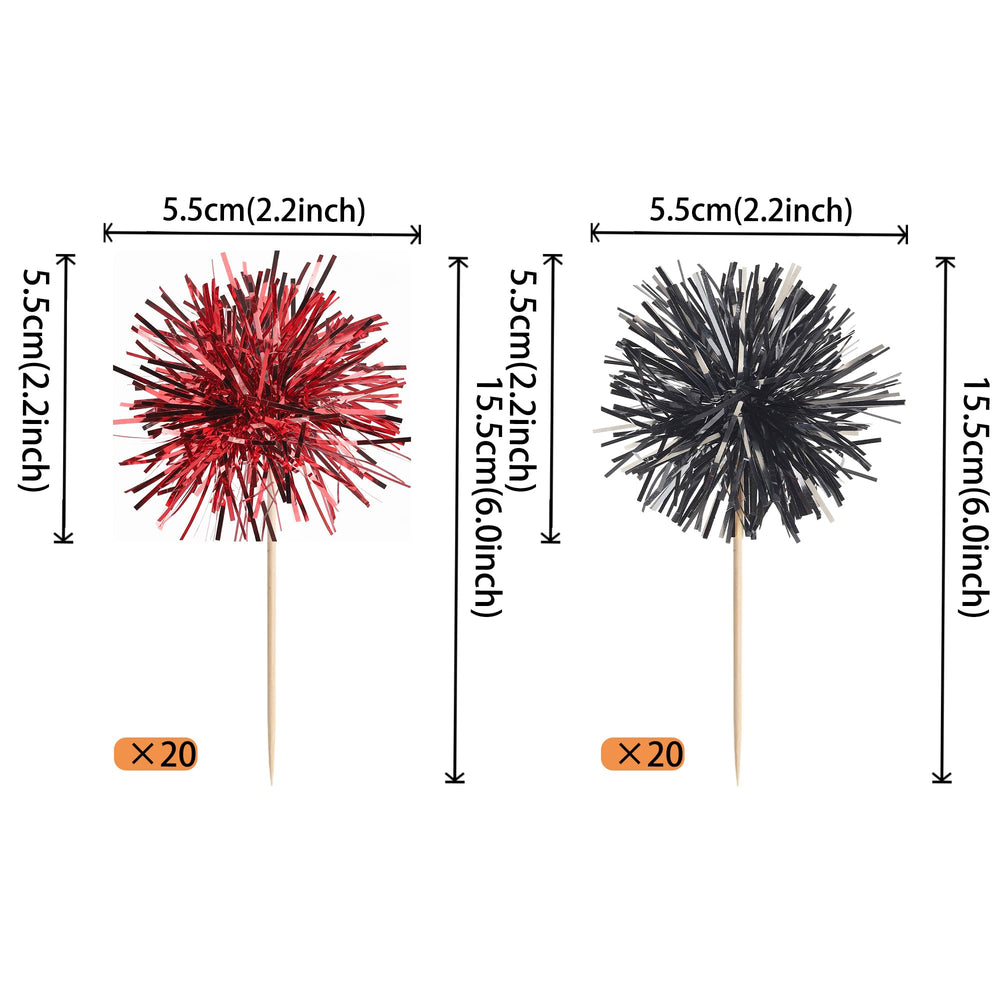 ZHUOWEISM cupcake topper, double sided foil, vibrant party decor in black and red.