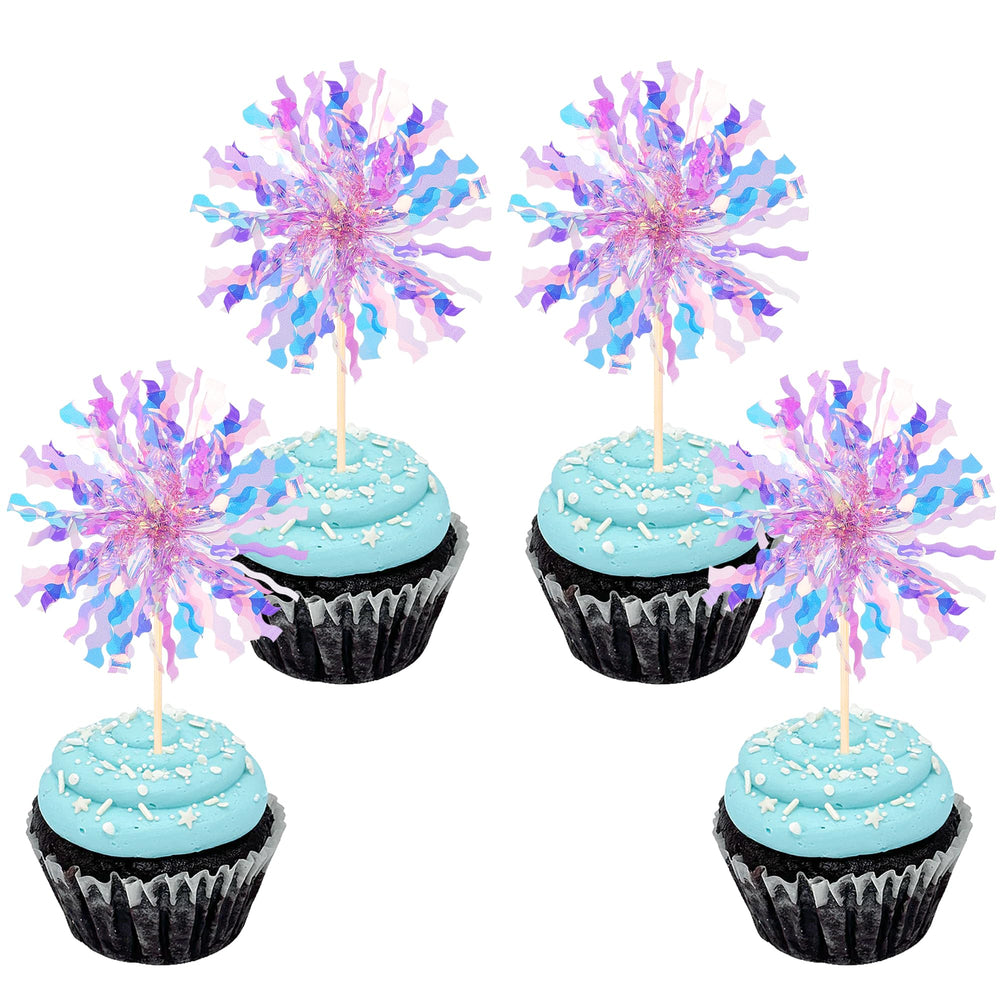 ZHUOWEISM foil firework cupcake toppers shine, adding festive sparkle to cupcakes.