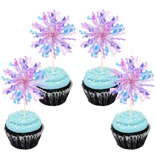 ZHUOWEISM foil firework cupcake toppers shine, adding festive sparkle to cupcakes.