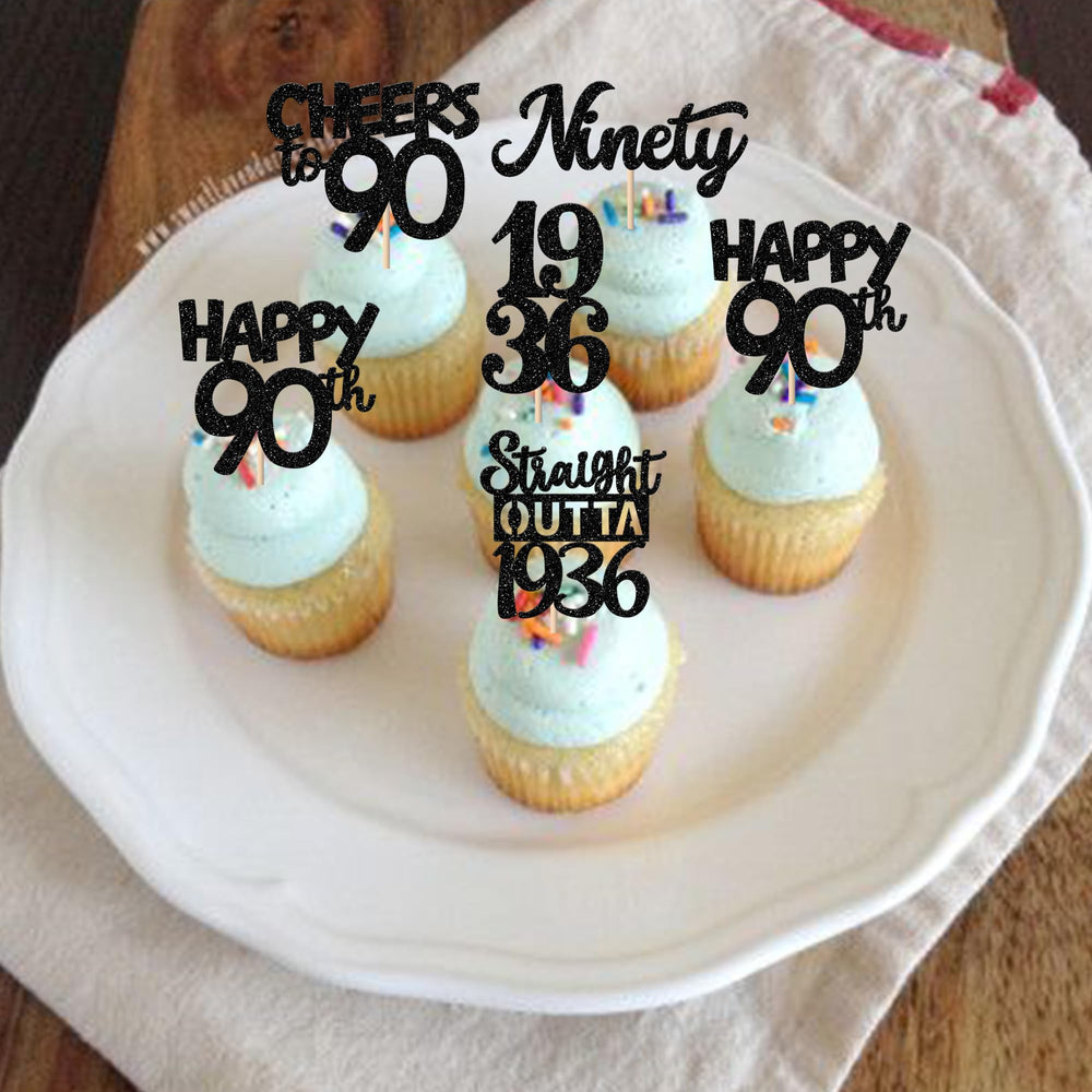 ZHUOWEISM glitter 90th birthday cupcake topper design E highlights milestone celebrations