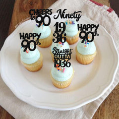 ZHUOWEISM glitter 90th birthday cupcake topper design E highlights milestone celebrations
